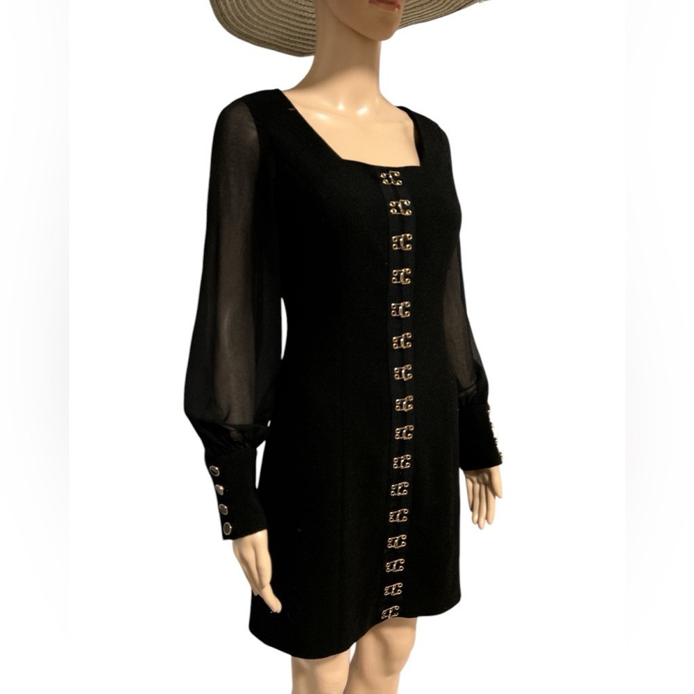 Stunning Elegant Gaby Black Mini Dress with Gold Accents - Picture 2 of 5